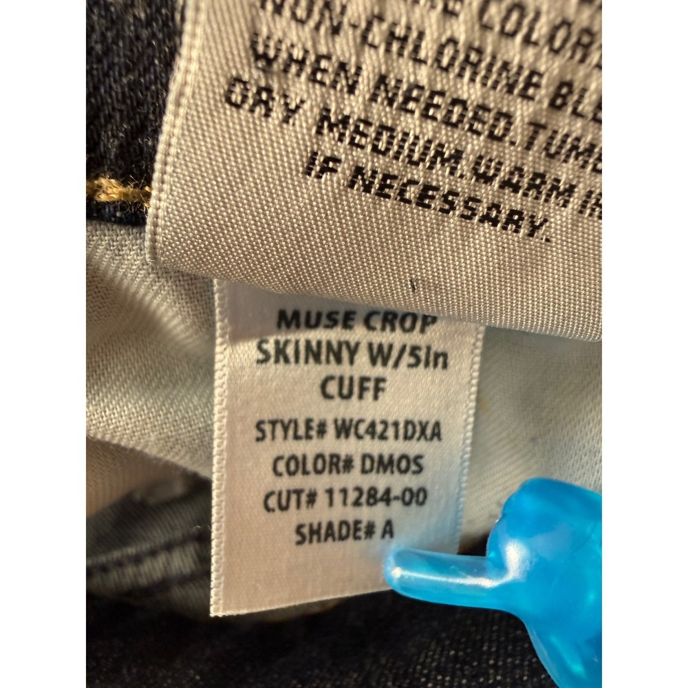 Hudson Crop Muse Skinny Factory Distressed with 5" Cuff Size 28 Dark Wash Jeans - Picture 6 of 14